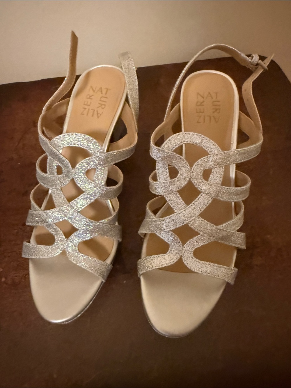 Naturalizer Glitter Silver Strappy Heels